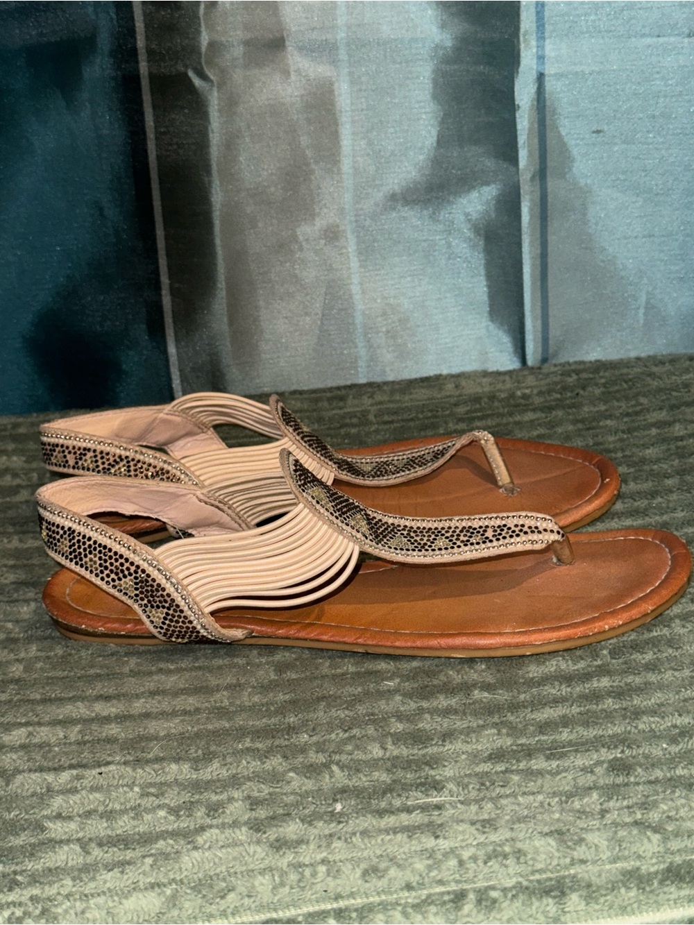 Women's Beige and Brown Elastic Slingback Thong Sandals